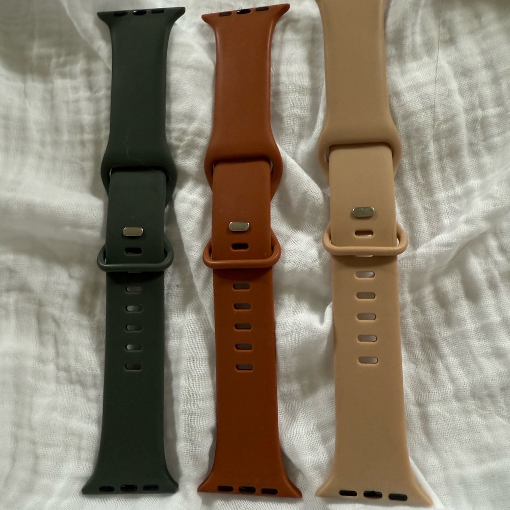 Set of Three Silicone Watch Bands - Green, Brown, and Tan